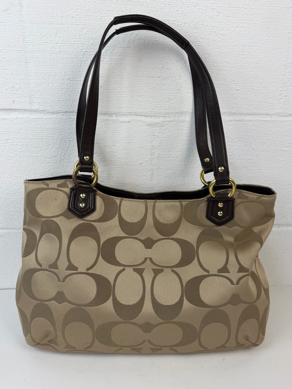 Coach 25294 Campbell Carryall Khaki Signature Brown Leather + Matching Wallet - Picture 5 of 14